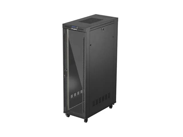 19" Volně stojící racková skříň 42U 600X1200 černé skleněné dveře lcd lanberg (flat pack) V2