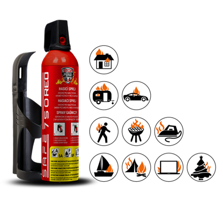 Hasicí sprej SAFE 750 RED 750ml pěny + držák 75C