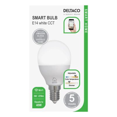 DELTACO SH-LE14G45W, SMART LED žárovka, E14