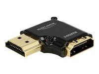 HDMI adaptér - HDMI se zdířkami (female) do HDMI s piny (male) - černá - levý úhlový konektor, podporuje 4K