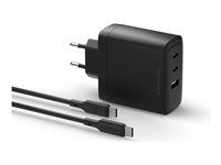 dbramante1928 re-charge - Sítový adaptér - EU, 2 m USB-C cable - 100 watt - PD 3.0, QC 3.0 - na kabelu: USB-A, USB-C - cerná - Evropa
