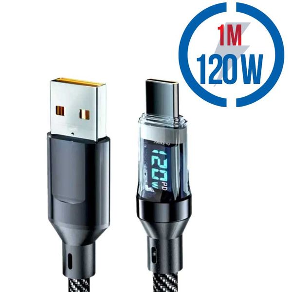 MEGATECH Kabel USB-A/USB-C, Displ, 120W, 1m, černý