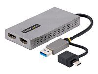 USB 3.0 to HDMI Multi-Monitor Display Adapter for Laptop (107B-USB-HDMI) - Video adaptér - USB typ A, USB-C s piny (male) do 2 x 19 pin HDMI Type A se zdířkami (female) - šedá - podporuje 4K