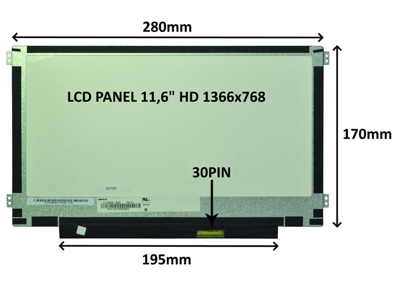 LCD PANEL 11,6" HD 1366x768 30PIN MATNÝ / ÚCHYTY PO STRANÁCH