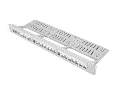 24Portový patch panel 1U s organizérem pro keystone moduly šedý lanberg