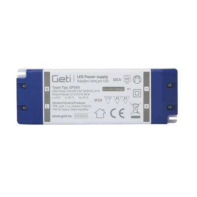 Zdroj spínaný pro LED 12V/ 60W GETI GPS60, IP20
