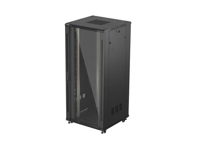19" Volně stojící racková skříň 37U 800X800 černé skleněné dveře lanberg (ploché balení)