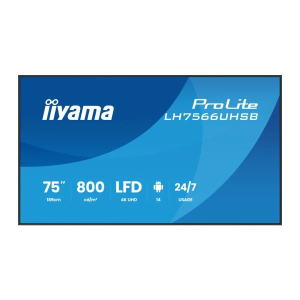 75'' iiyama LH7566UHSB-B1AG: VA, 4K UHD, IPX5, DP-out