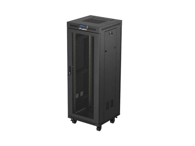 19" Volně stojící racková skříň 32U 600X600 černá lcd s perforovanými dveřmi lanberg (ploché balení)