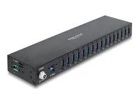 Delock - Rozbocovac - prumyslový, 5 Gbps, s ochranou ESD 8 kV - 16 x SuperSpeed USB 3.0 - lze montovat na konzolu DIN, pro pripevnení na zed