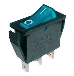 Přepínač kolébkový 2pol./3pin ON-OFF 250V/15A prům. modrý