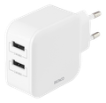 DELTACO USB-AC175, 2x USB A, Nabíječka, bílá