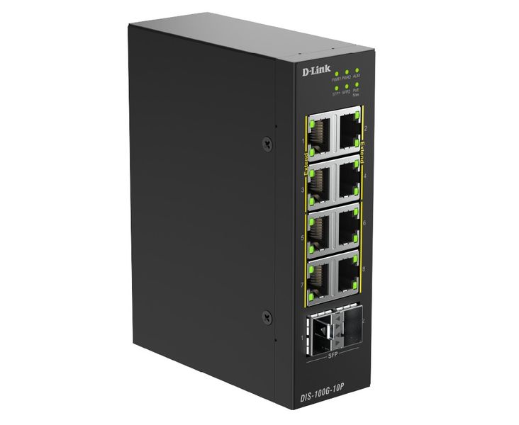 D-Link DIS-100G-10P 10-Port Gigabit Industrial PoE+ Unmanaged Switch with 2 x 2.5G SFP+ Ports