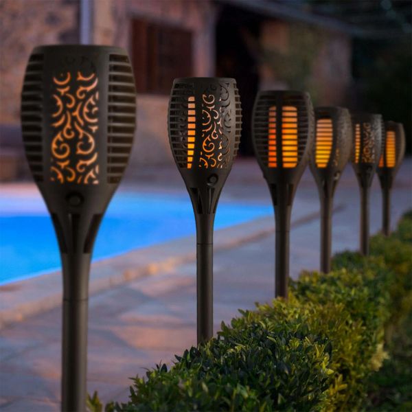 LED solární lampa imitující plameny - černá - plast - 450 x 100 mm
