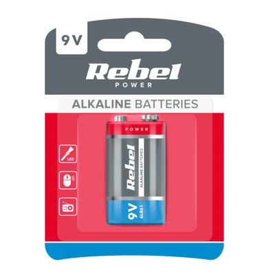 Baterie 6LR61 (9V) alkalická REBEL 1ks / blister BAT0062B