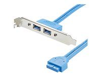 USB 3.0 motherboard Adapter - USB 3 plate - USB 3.0 header Adapter (USB3SPLATE) - Panel USB - USB typ A (F) do 20 pin IDC (F) - 50 cm - modrá - pro P/N: PEXUSB312A1C1H, PEXUSB312A2C2V, PEXUSB312EIC