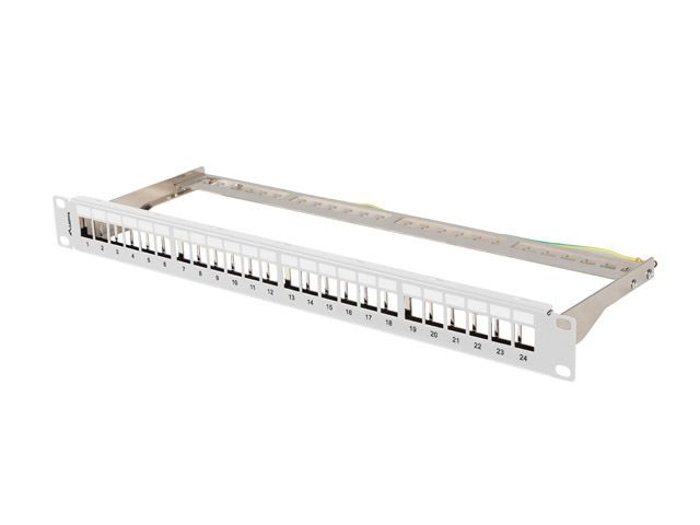 Patch panel prázdný 24 portů 1U 19" ftp pro moduly keystone šedý lanberg