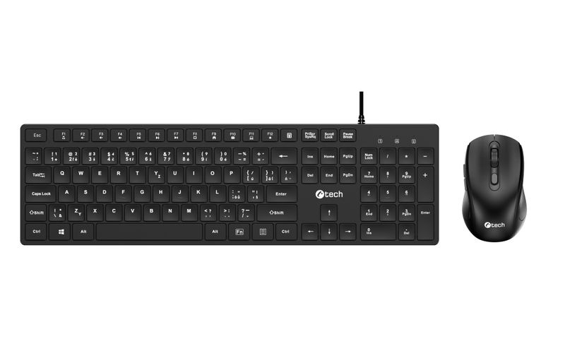 Klávesnica C-TECH KBM-108, drôtový combo set s myšou, multimediálna, USB, CZ/SK
