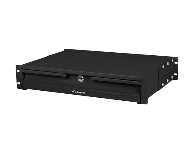 19" 2U 360MM černá skříňová zásuvka lanberg (2u/483x360mm nosnost do 90KG, 4bodová montáž)