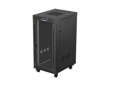 19" Volně stojící racková skříň 24U 600X800 černé skleněné dveře lcd lanberg (flat pack) V2