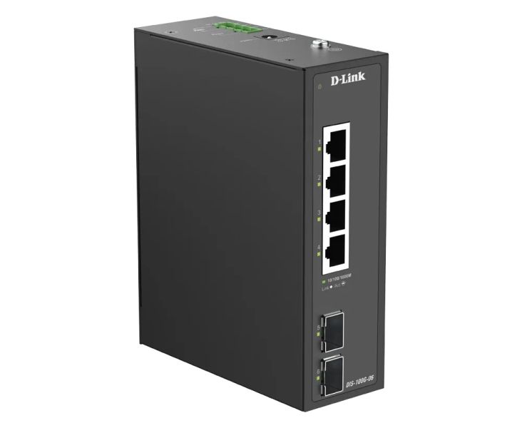 D-Link DIS-100G-06 6-Port Gigabit Industrial Unmanaged Switch with 2 x SFP Ports