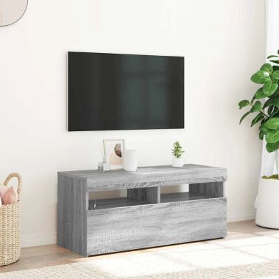 vidaXL TV skrinka s LED svetlami sivý dub sonoma 90x35x40 cm