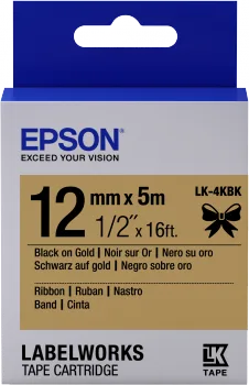 Epson zásobník se štítky – saténový pásek, LK-4KBK černá / zlatá, 12 mm (5 m)