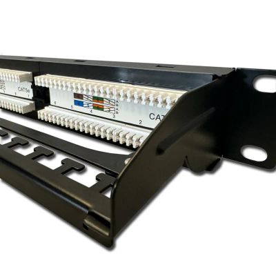 DATACOM Patch panel 19" UTP 24 port CAT5E DUAL 1U BK (4x6p) vyvazovací lišta