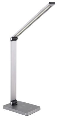 Platinet PDL888S stolní LED lampa 10W stmívatelná, bezdrátové nabíjení, USB port, stříbrná
