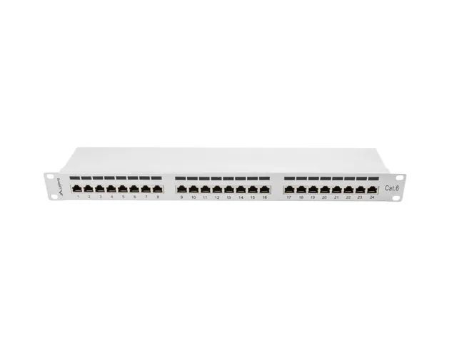 Lanberg patch panel 24 portů 1U 19" CAT.6 ftp stíněný šedý