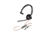 Blackwire 3300 series - náhlavní souprava - náhlavní - kabelové - USB-A - černá - certifikováno pro Microsoft Teams, certifikováno UC