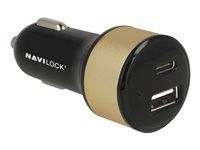 Napájecí adaptér do auta - 3 A (USB, 24 pin USB-C) - černá