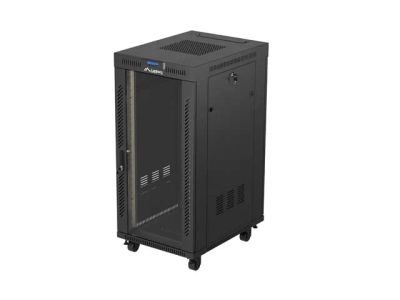 19" Volně stojící racková skříň 24U 600X800 černé skleněné dveře lcd lanberg (flat pack) V2