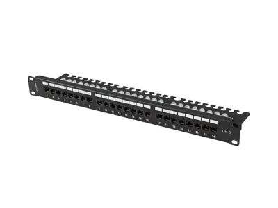 Lanberg patch panel 24 portů 1U 19" CAT.6 utp s policí černý