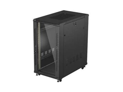 19" Volně stojící racková skříň 22U 600X1000 černé skleněné dveře lanberg (ploché balení)