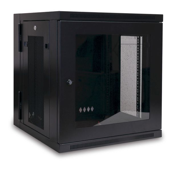 Skříň SmartRack 12U, Š=600mm, Hl=550mm, hloubka pro přepínače, prosklené dveře, montáž na stěnu