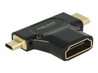 HDMI-A female > HDMI Mini-C male + Micro-D male - HDMI adaptér - 19 pin mini HDMI Type C, 19 pin micro HDMI Type D s piny (male) do HDMI se zdířkami (female) - černá