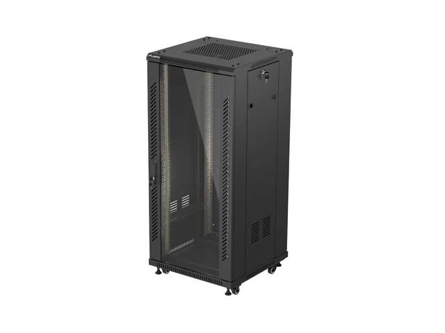 Lanberg 19" volně stojící racková skříň 27u/600x600 (flat pack) s prosklenými dveřmi černá