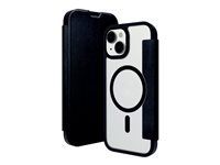 Pouzdro s klopou pro mobilní telefon - kompatibilita s MagSafe - veganská kůže, plast - čirý/černý - pro Apple iPhone 13, 14, 15, 16e, 17e