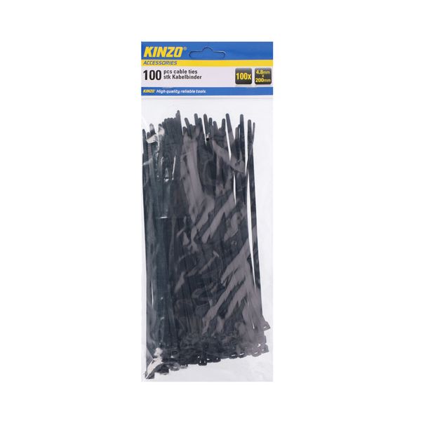 Pásek stahovací KINZO 200x4.8mm 100ks černý