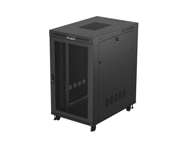 19" Volně stojící racková skříň 27u/800x1200 (flat pack) s dvířky se síťkou lcd černá lanberg