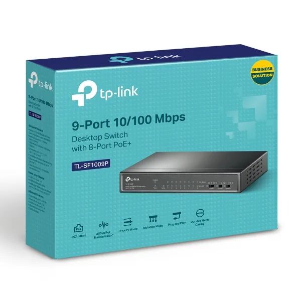TP-Link TL-SF1009P, switch 8port/100Mbps/Desktop/PoE+