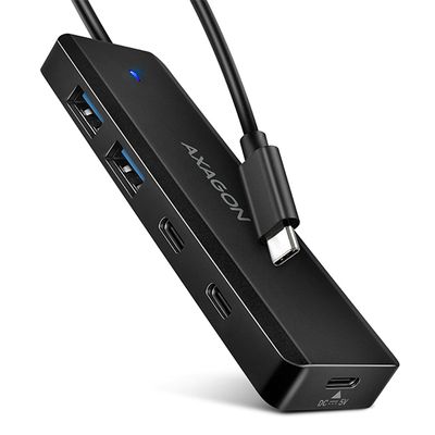 AXAGON HUE-C2C, 4× USB 5Gbps TRAVEL hub, 2× USB-A + 2× USB-C, USB-C napájení, kabel USB-C 19cm