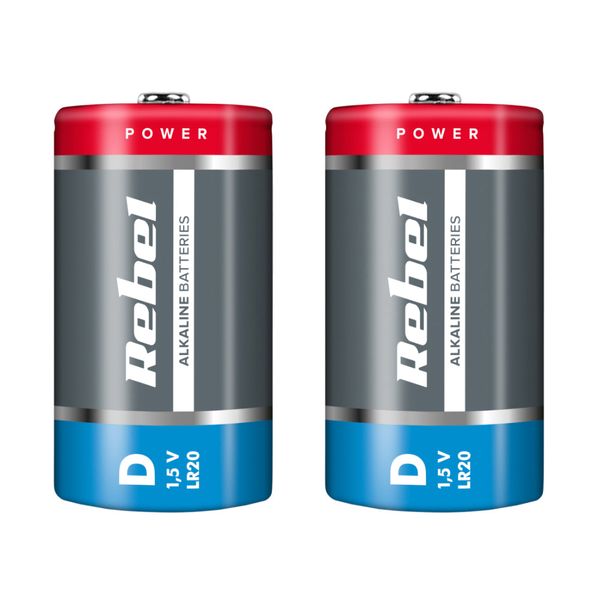 Baterie D (R20) alkalická REBEL Alkaline 2ks / shrink BAT0064
