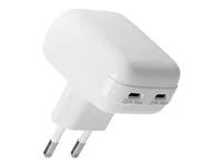 Síťový adaptér - plochý - 25 watt - 3 A - Power Delivery 3.0 + PPS - 2 výstupní konektory (USB-C) - bílá - Evropa