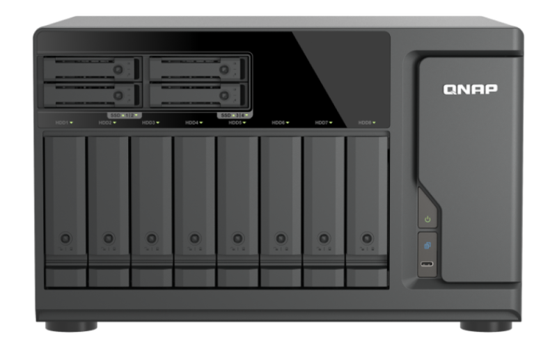 QNAP TVS-h1277AX-R5-16G (AMD Ryzen 5, 16GB DDR5 RAM, 8x 3,5"+ 4x 2,5", 3x PCIe, 2x 2,5GbE, 2x 10GbE)