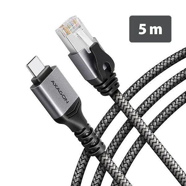 AXAGON ADE-CM50, USB-C Gigabit Ethernet adaptér s integrovaným sieťovým CAT6 káblom RJ-45 (5m)
