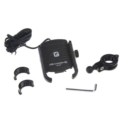 Držák telefonu na kolo/motocykl STU r13usb černý s USB nabíječkou