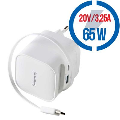 INTENSO W65ACIC GaN, USB-A/C, Nabíječka, 65W, bílá