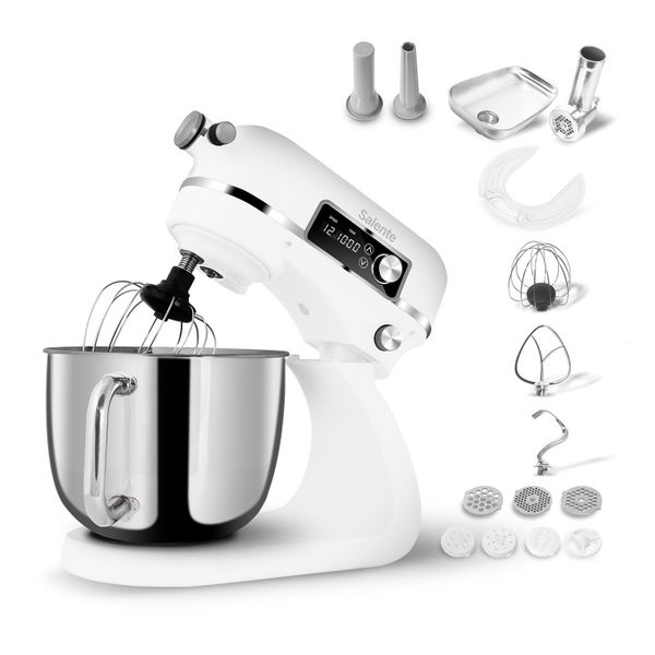 Salente DigiChef+, kuchyňský robot, mísa 6 litrů, celokovový, masomlýnek, digitální displej, bílý